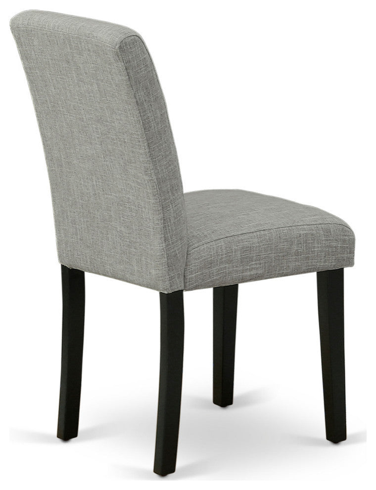 5Pc Rounded 42" Dining Table, Four Parson Chair, Black Leg, Fabric Shitake