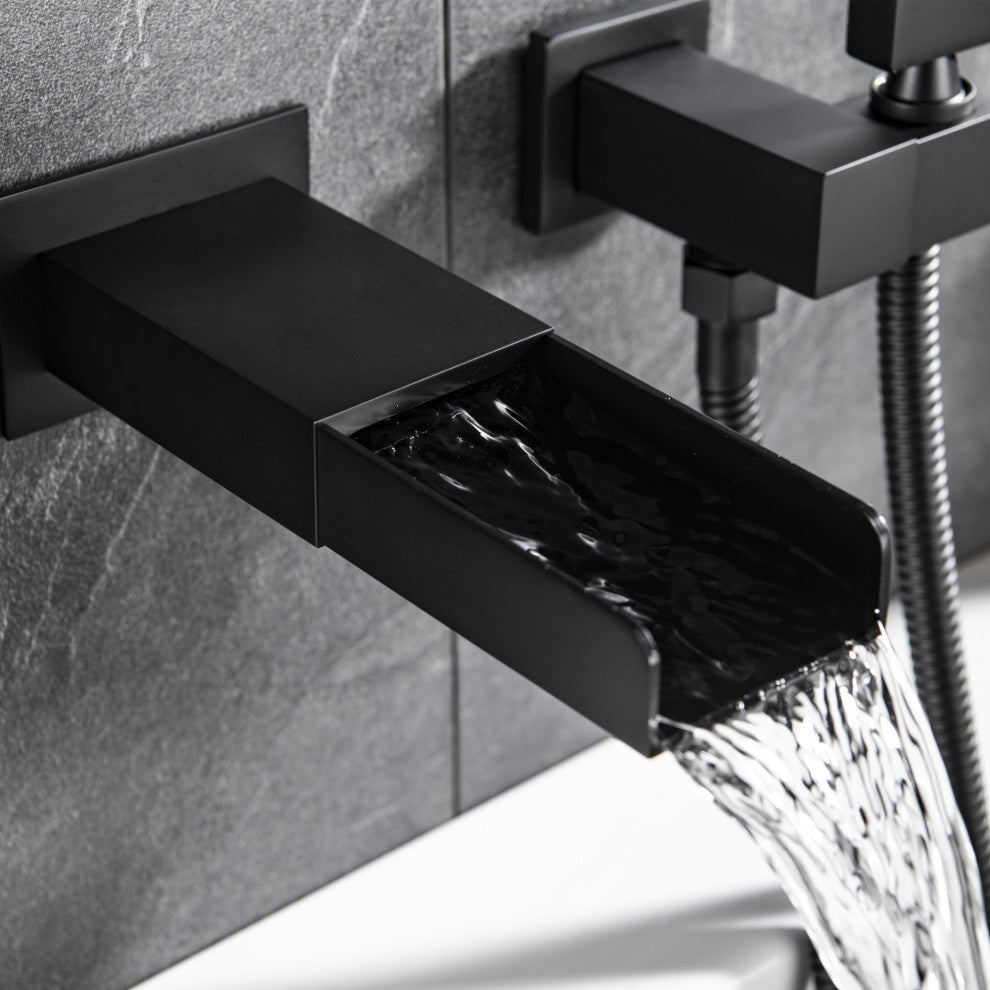 Wellfor Handheld Combo Set, Waterfall Tub Spout and Valve, Matte Black