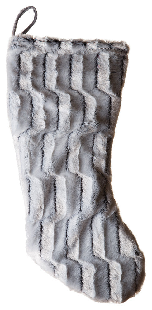 Faux Fur Christmas Stocking, Modern Grey Plush Rabbit