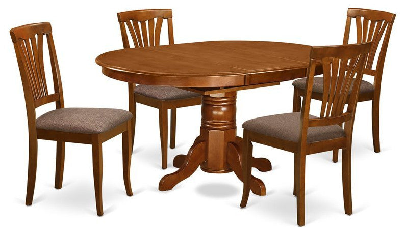 East West Furniture Avon 5-piece Dining Set with Fabric Chairs in Saddle Brown