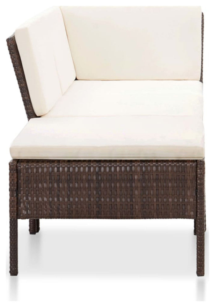 vidaXL 3-Piece Garden Lounge Set With Cushions Poly Rattan Brown