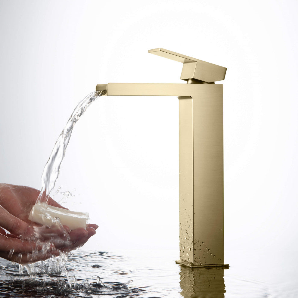 Waterfall Single Handle Vessel Sink Faucet KBF1005, Brushed Gold, Without Drain