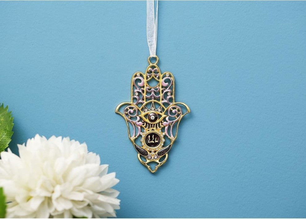 Hanging Hamsa w Evil Eye Wall decor Pewter Traditional Hamsa Decoration