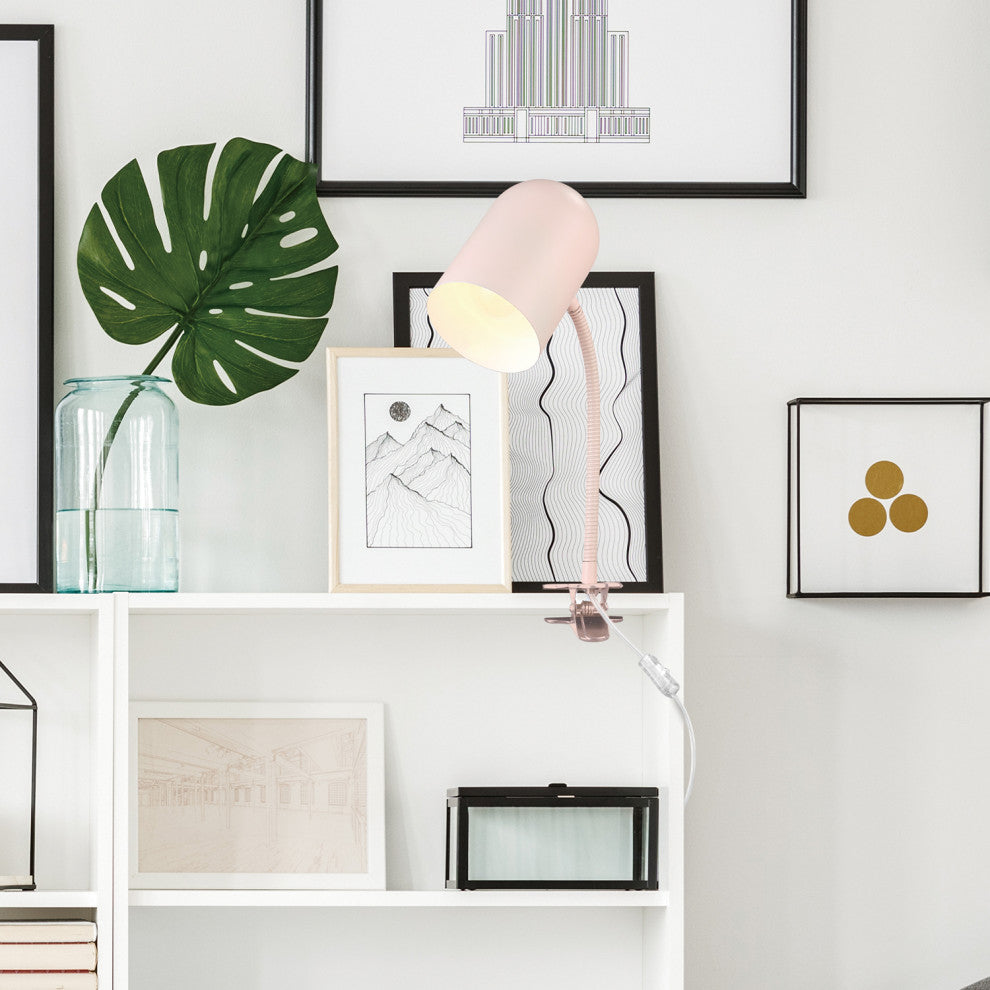 Matte Pink Clip-Arm Desk Lamp, Adjustable Arm