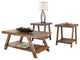 Plank Style Wooden Table Set with Trestle Base & Lower Shelf Set of Three Brown