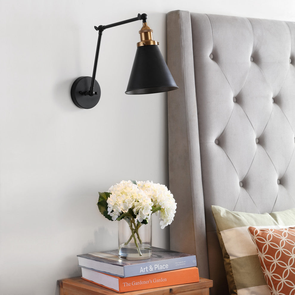 Rover Adjustable Classic Glam Arm Metal LED Wall Sconce, Black, Width: 30"