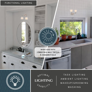 Bellwood 13.5" 2-Light Traditional Nickel Bathroom Vanity Fixture, Glass Shade, Satin Nickel, 2-Light