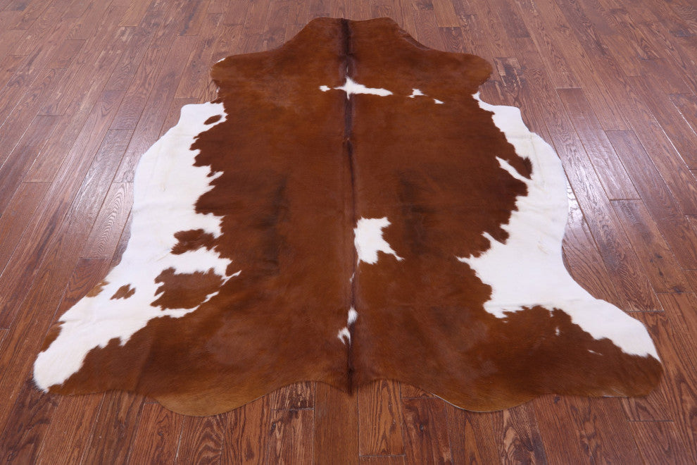 7' 7" X 6' 5" Brown and White Natural Cowhide Rug C1750