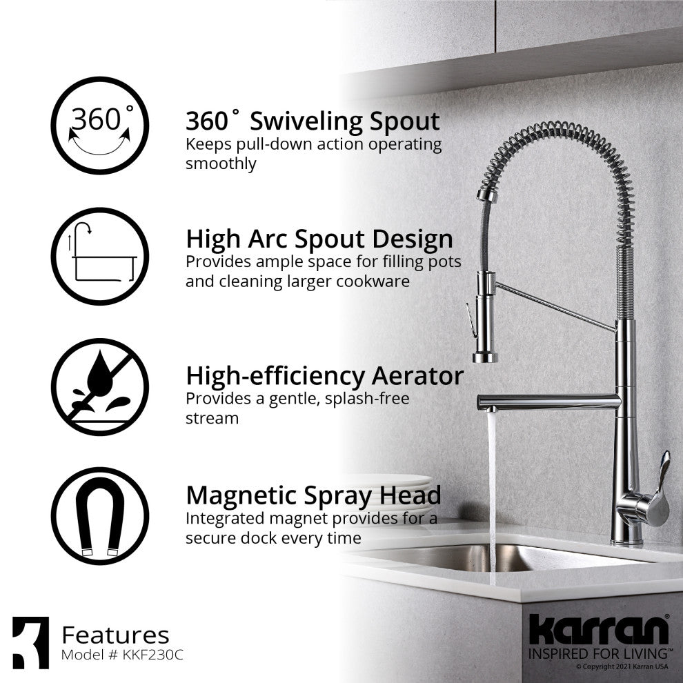 Karran Tumba Single-Handle Pull-Down Sprayer Kitchen Faucet, Chrome