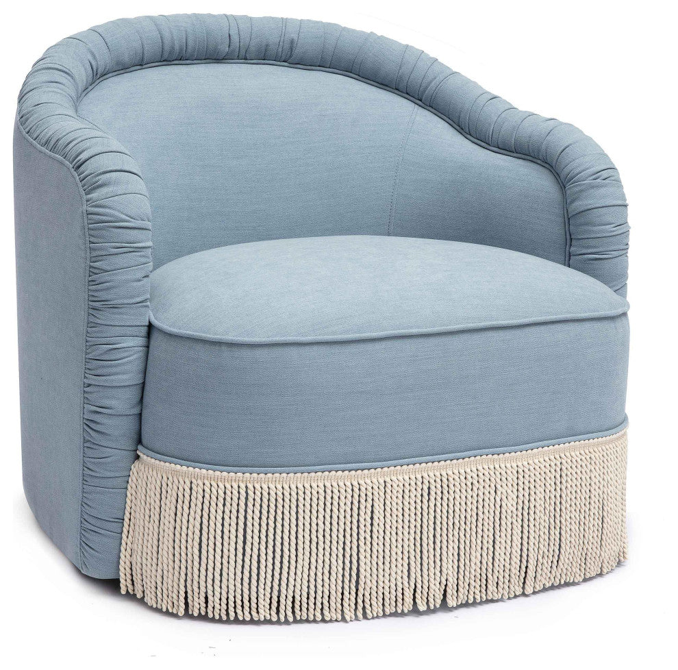 Pamela Faded Blue Recycled Fabric Tassel Lounge Chair