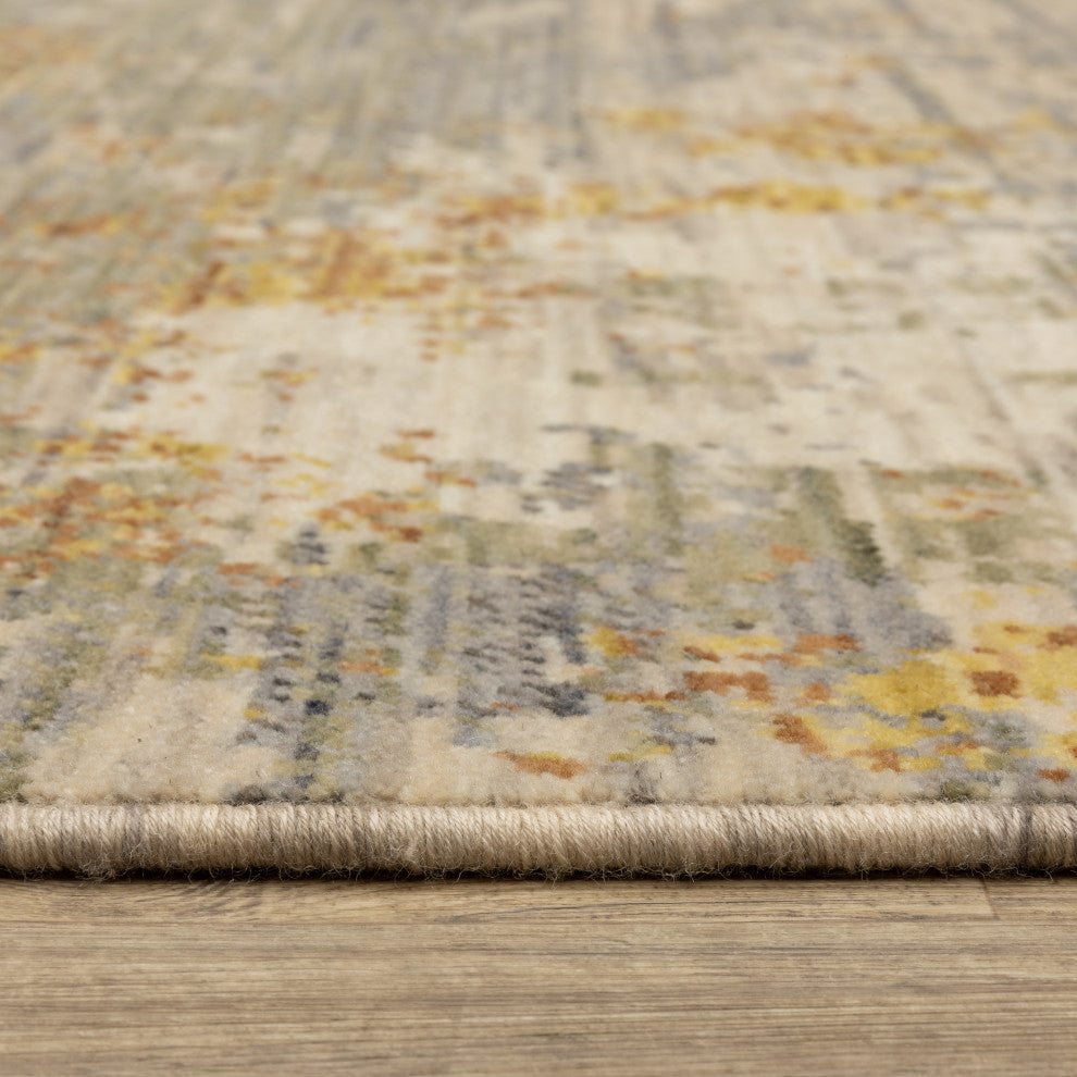 Saturn Mottled Abstract Beige/Gold Wool Blend Area Rug 2' x 3'