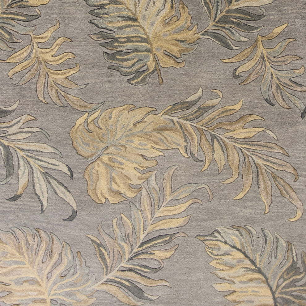 HomeRoots 8'x11' Grey Hand Tufted Tropical Palms Indoor Area Rug