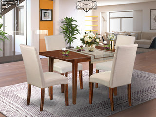 5Pc Rectangle 42/53.5" Dinette Table, 12 In Leaf, Four Chair, Cream