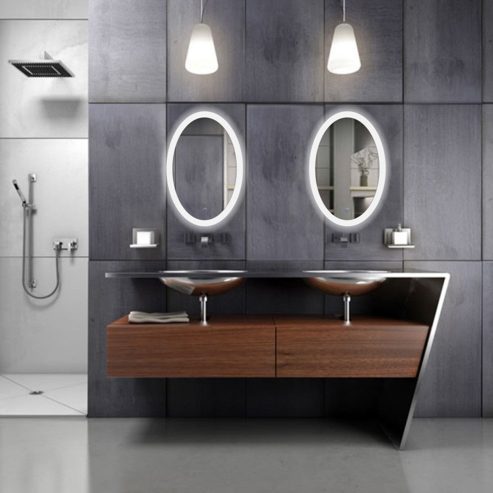 Oval LED Lighted Wall Mount Bathroom Mirror, Fog Free and Dimmable, 20"x30"