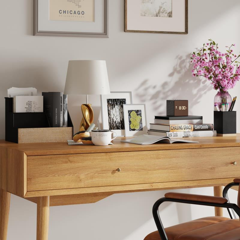 Comerford 3 Piece Metal and Wood Organizer Set, Black