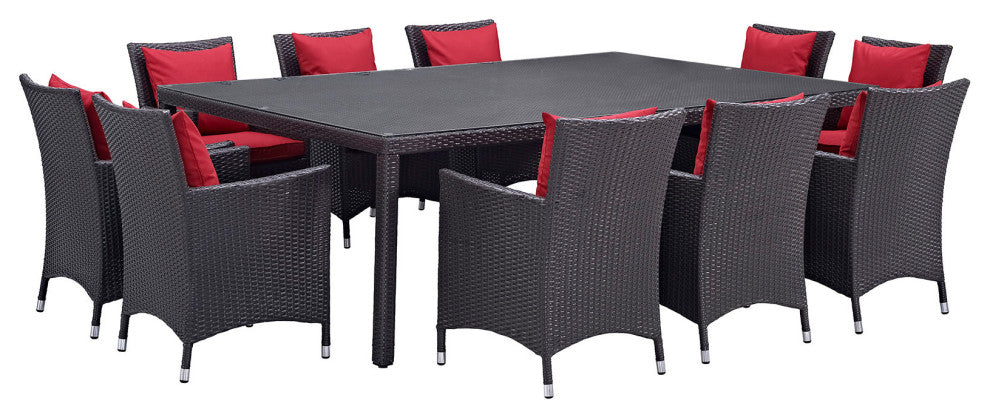 Modway Convene 11 Piece Outdoor Patio Dining Set, Espresso Red
