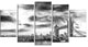 "Black and White View of London" Panorama Cityscape Wall Art, 60"x32", 5-Panels