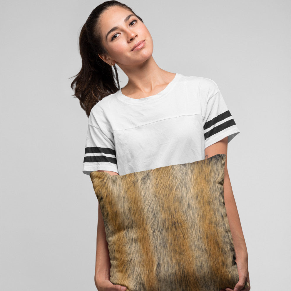 Plutus Brown Gold Chinchilla Faux Fur Luxury Throw Pillow, 18" x 18"