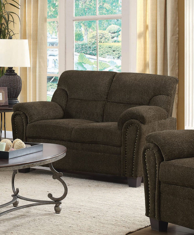 Padded Loveseat with Nail Heads, Brown