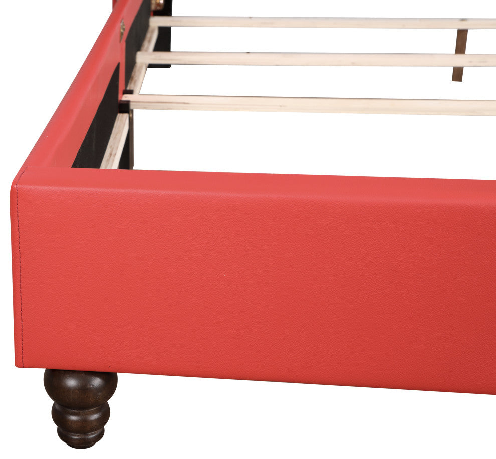 Mina Upholstered Faux Leather Bed, Red, Full