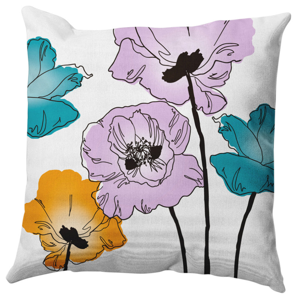 Popping Poppies Decorative Throw Pillow, Lilac, 16"x16"