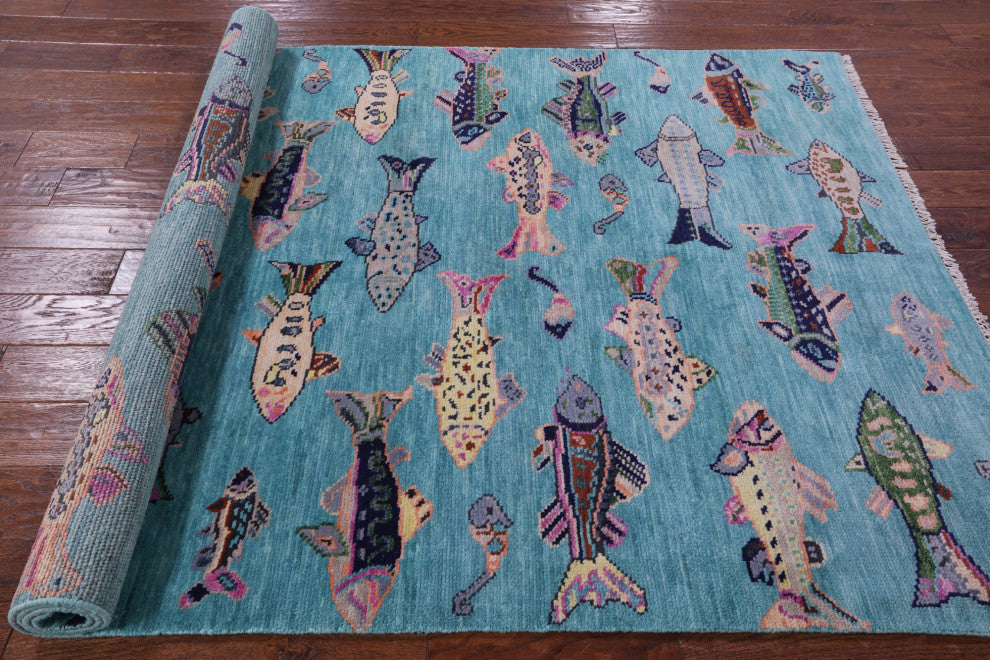 5' 1" X 8' 2" Gabbeh Fish Design Hand-Knotted Wool Rug - Q15349