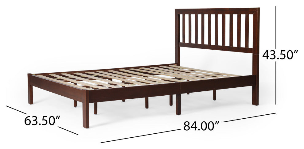 Braxton Modern Farmhouse Acacia Wood Queen Bed Platform, Dark Oak