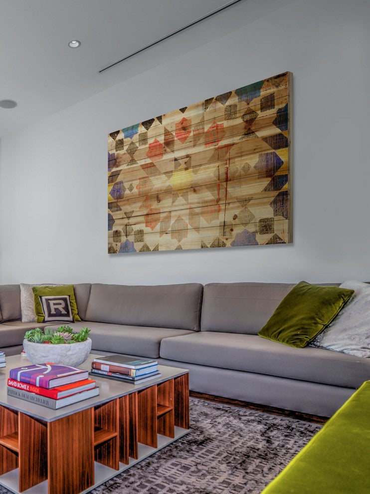 "Geometric Bloom" Print on Natural Pine Wood, 45"x30"