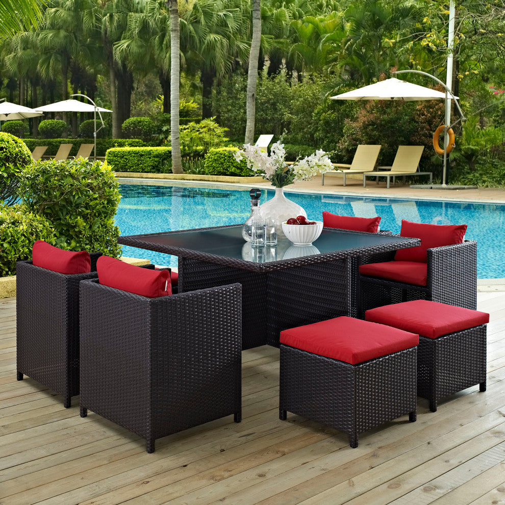 Espresso Red Inverse 9-Piece Outdoor Patio Dining Set