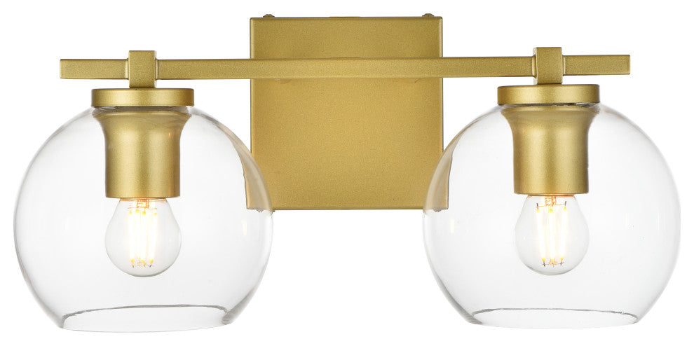 2 Light Brass And Clear Bath Sconce