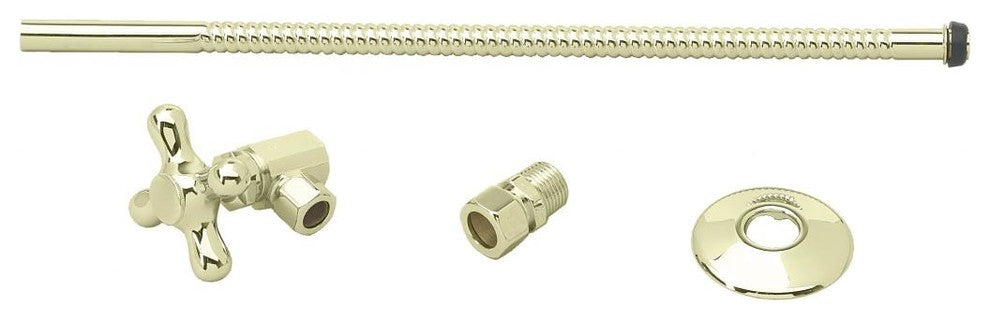 Toilet Kit With Stop And Corrugated Riser - Cross Handle In Polished Brass