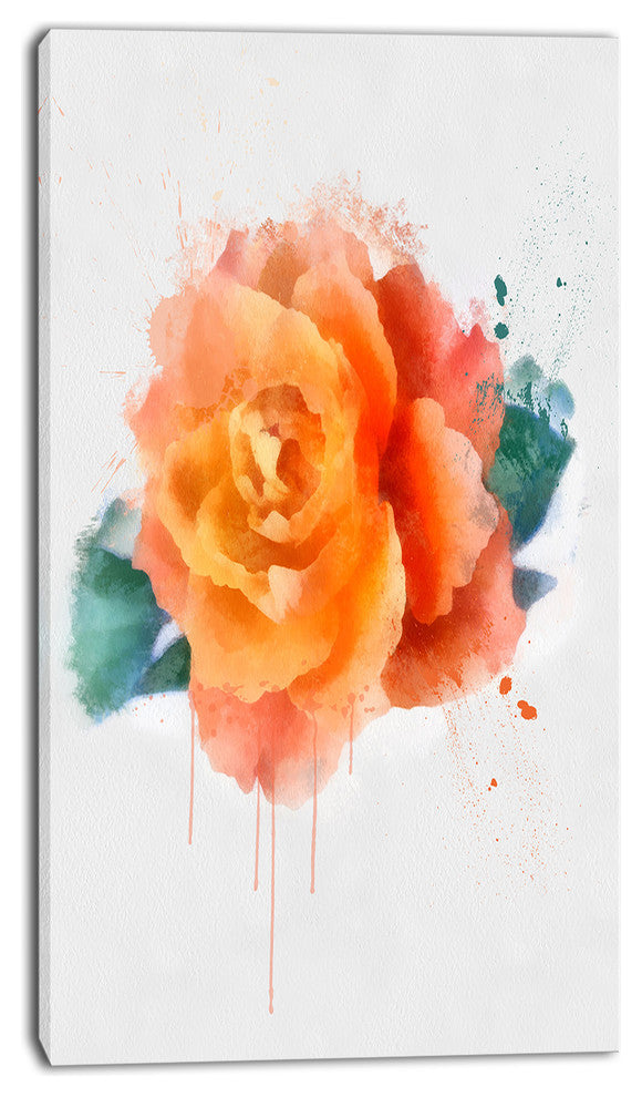 Orange Rose with Green Leaves, Floral Canvas Art Print, 16"x32"