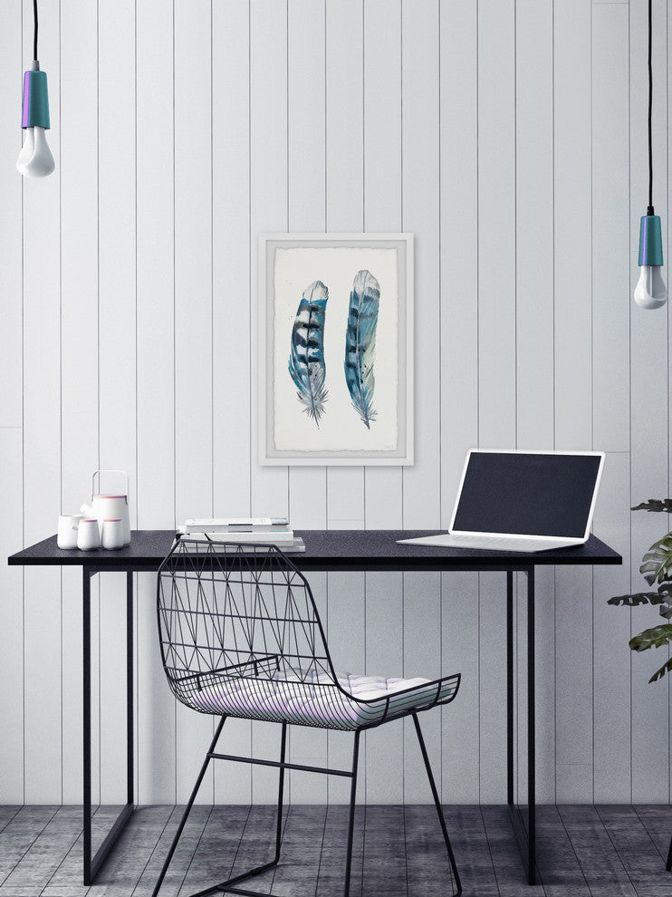 "Blue Striped Feathers" Framed Painting Print, 12"x18"