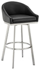 Noran Swivel Bar Stool, Brushed Stainless Steel With Black Faux Leather