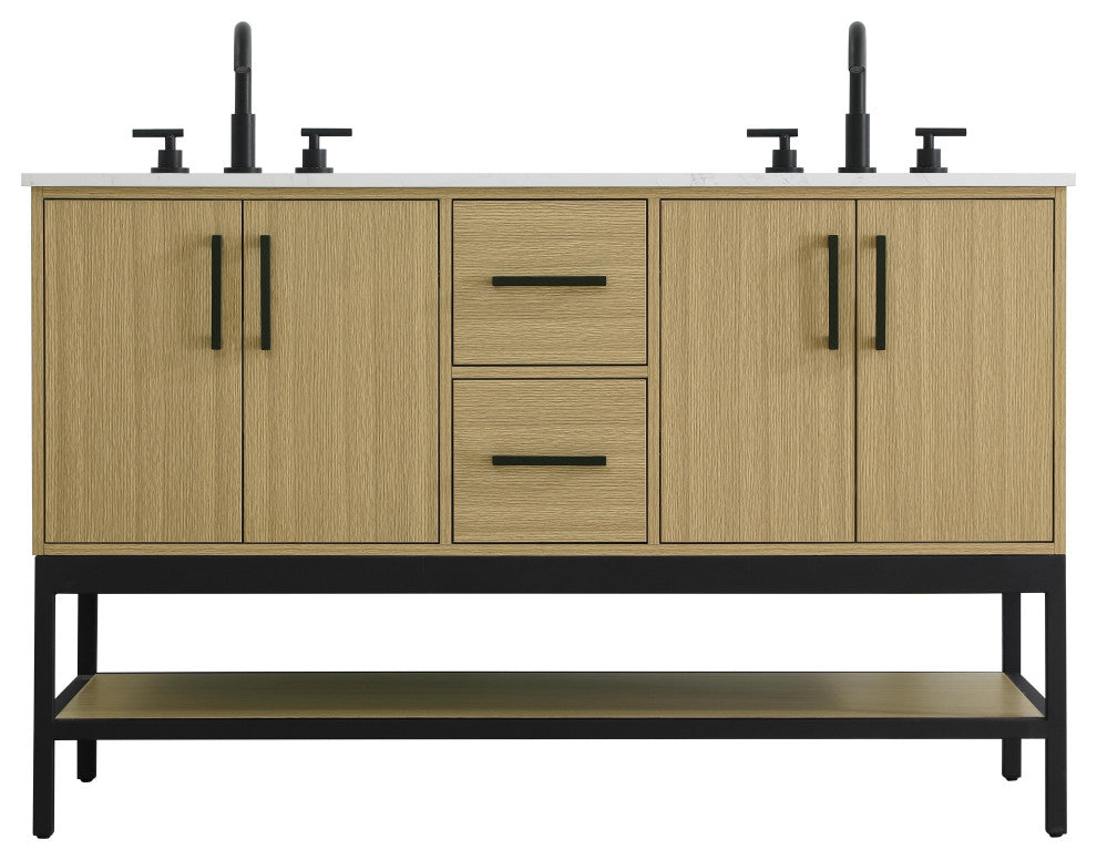 Home Living 54" Double Bathroom Vanity, Honey Brown