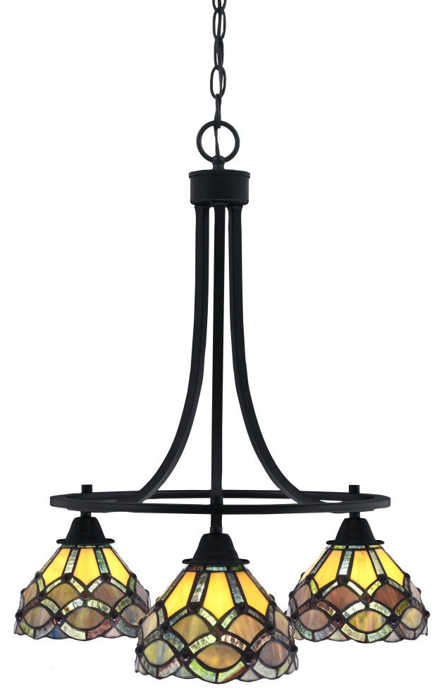 Paramount Downlight 3-Light Chandelier, Matte Black, 7" Grand Merlot Art Glass