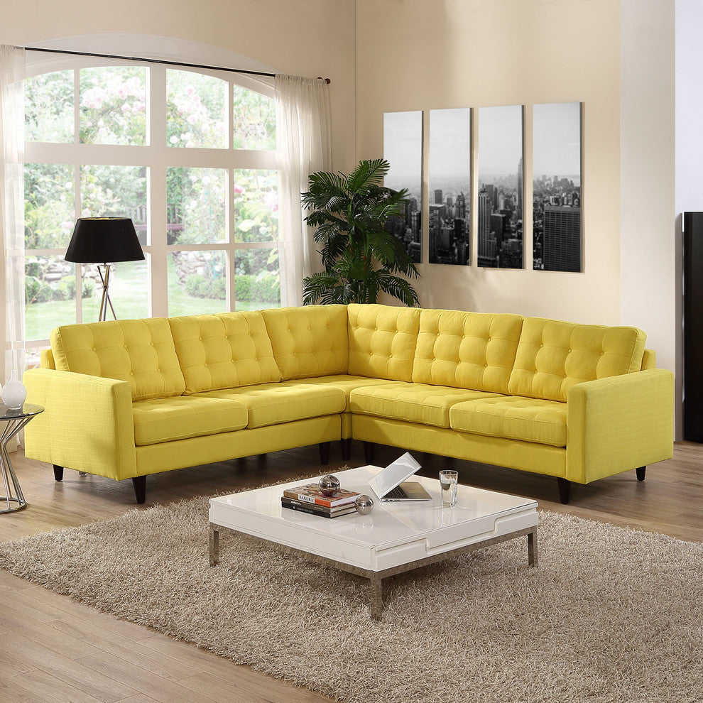 Modern Sunny Empress 3 Piece Upholstered Fabric Sectional Sofa Set