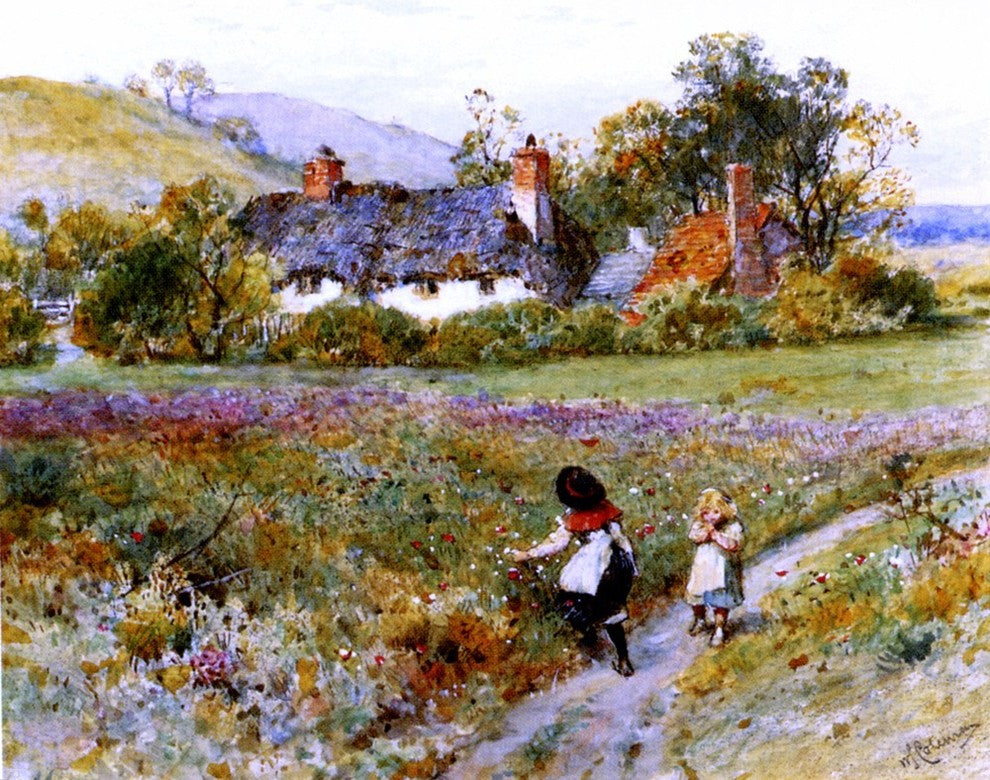 William Stephen Coleman Children Playing On A Path Cottages Beyond Wall Decal