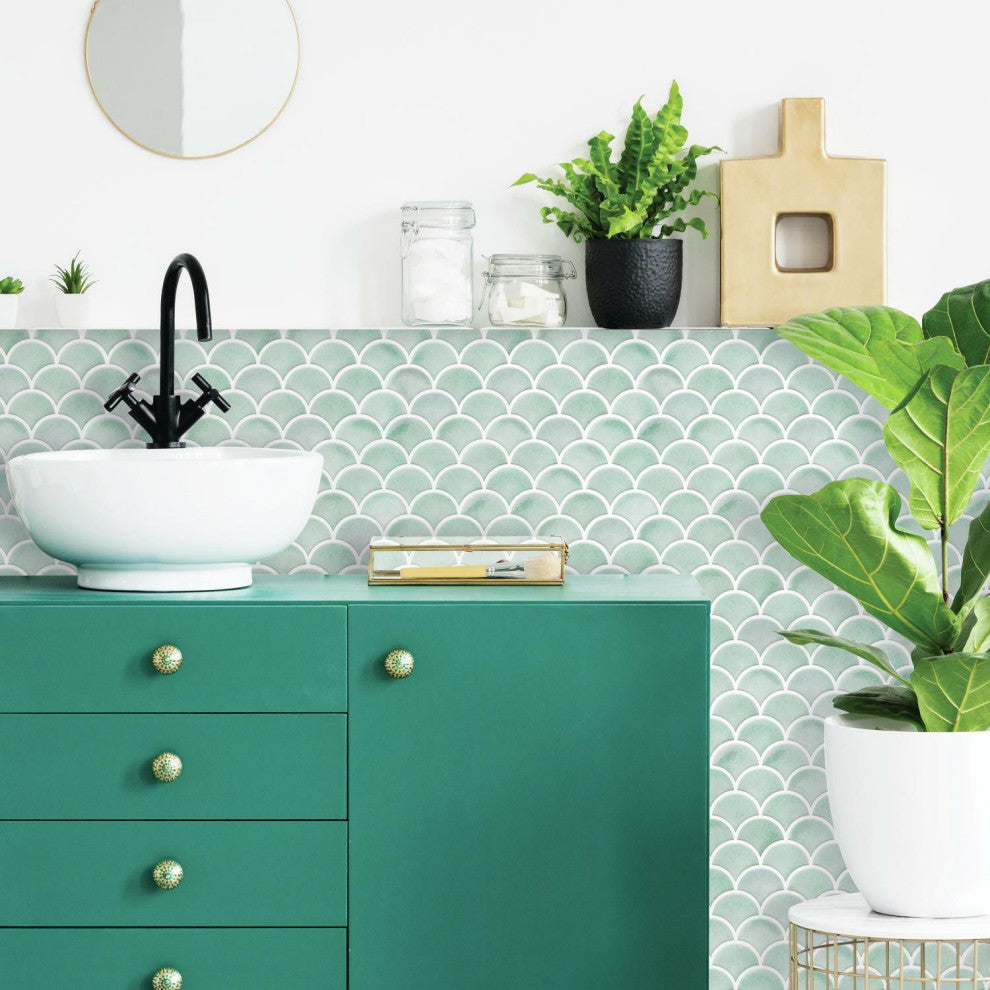 Aqua Scallop Peel And Stick Backsplash