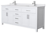 Beckett 72" White Double Vanity, White Cultured Marble Top