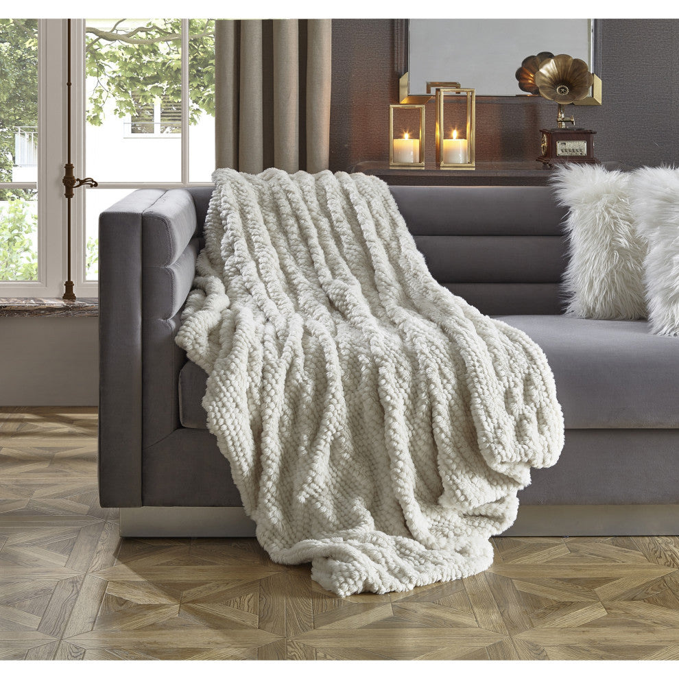 Inspired Home Harmonie Throw Extra Soft, Silk Touch, Acrylic 50"x60", Ivory