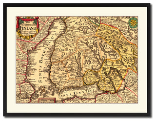 Finland Centuries Map Print On Canvas With Black Frame, 28" X 37"