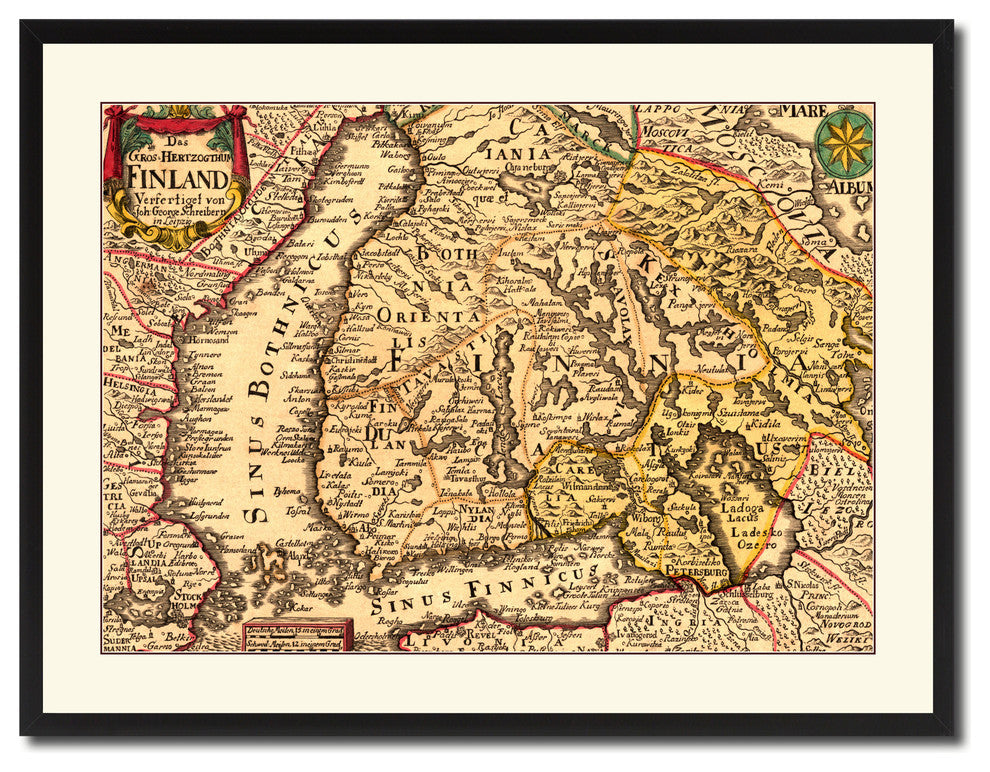 Finland Centuries Map Print On Canvas With Black Frame, 28" X 37"