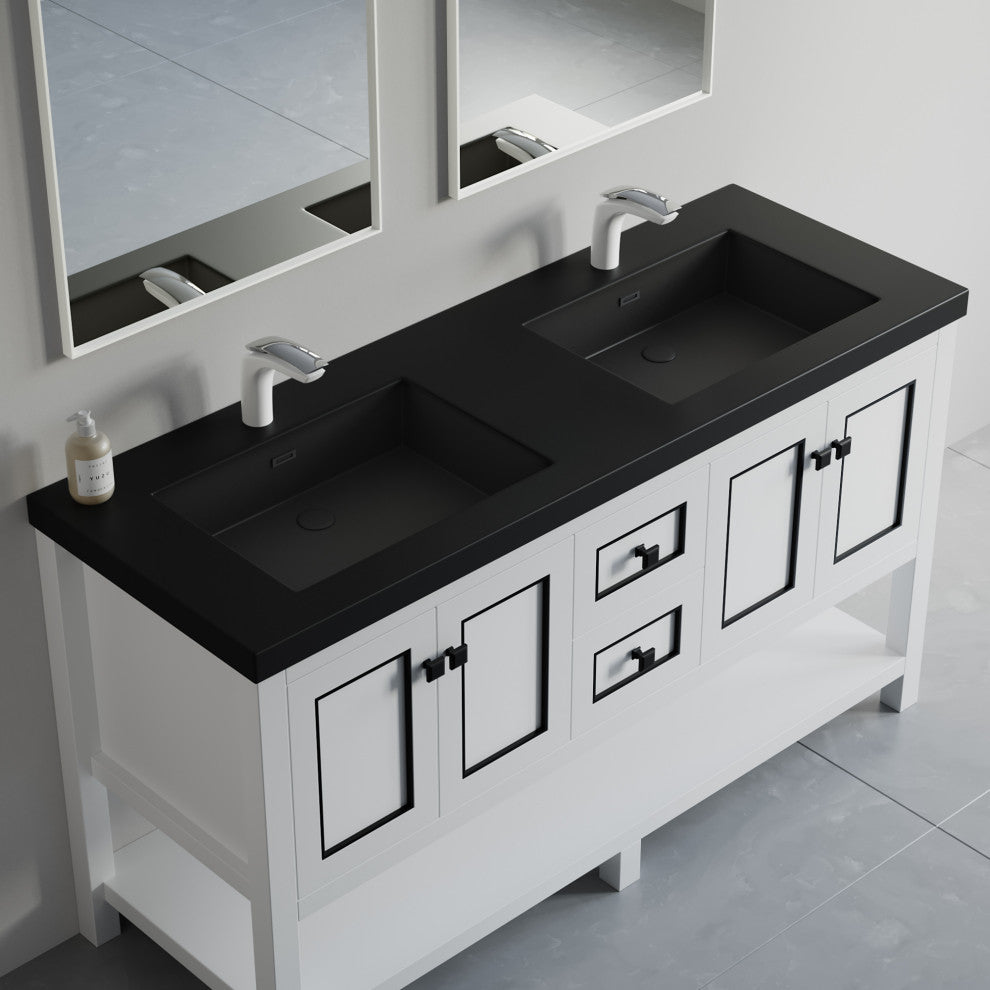 Dowell 22" FTB Resin Bathroom Vanity Basin, Black, 61wx22dx6h
