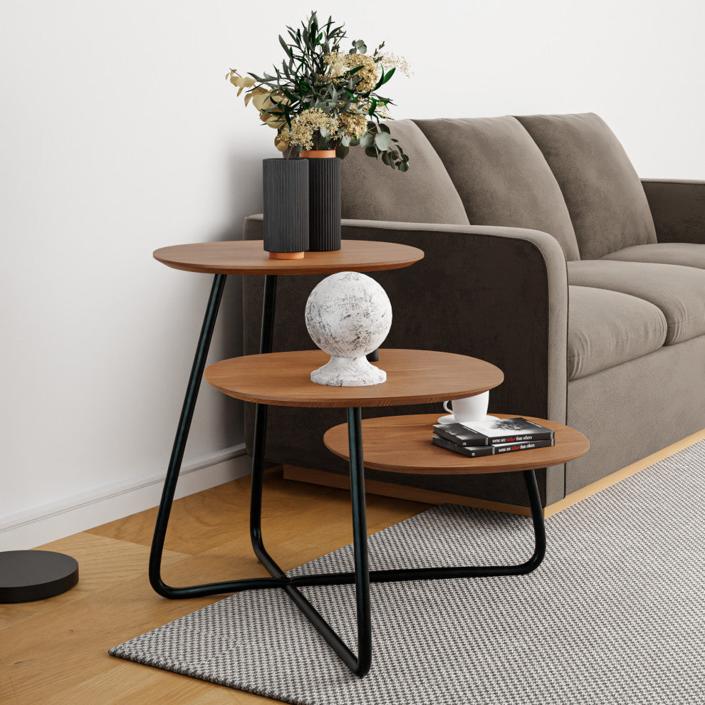 LeisureMod Hazelton End Table Manufactured Wood Top and Steel Base, Walnut