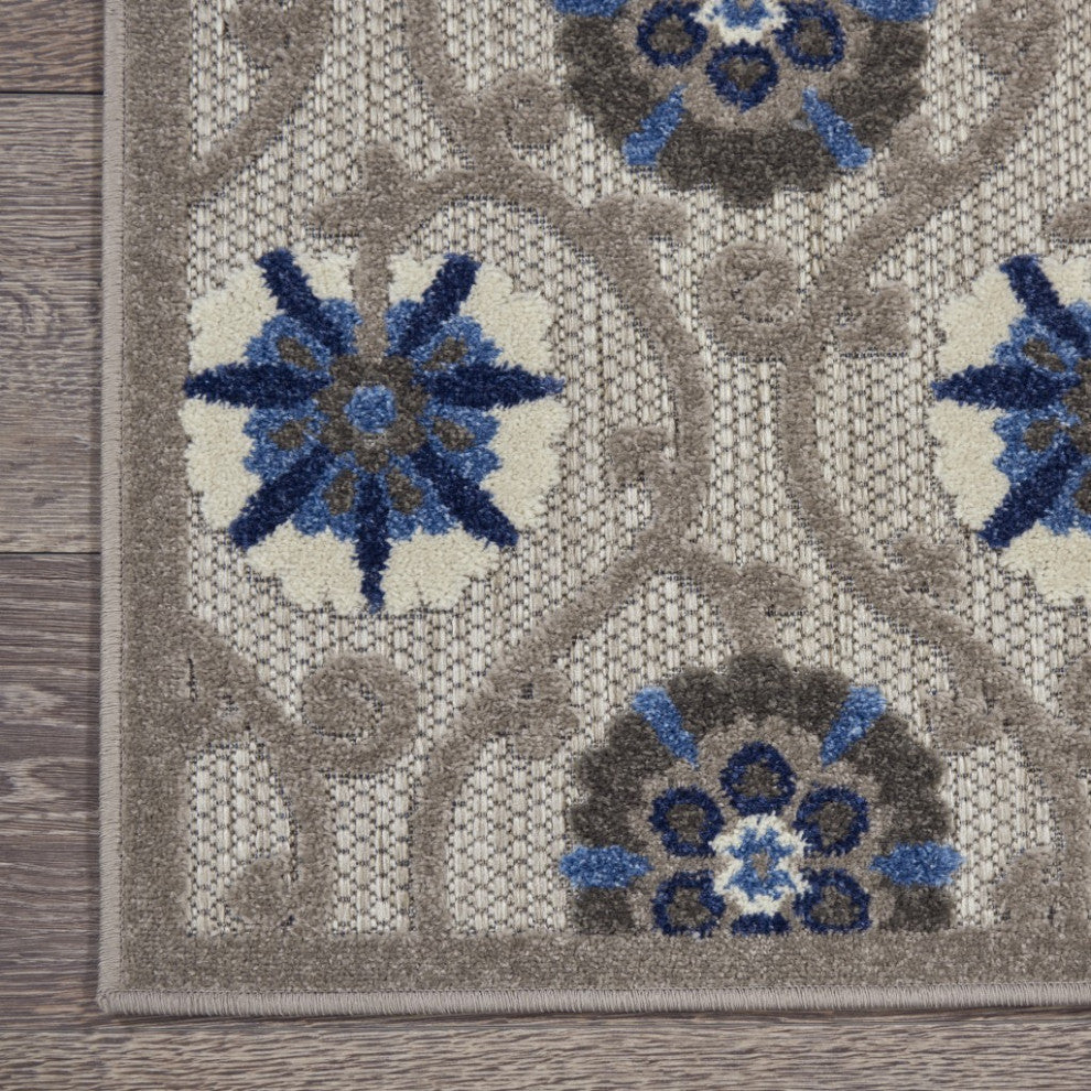8 x 11 Gray and Blue Indoor Outdoor Area Rug