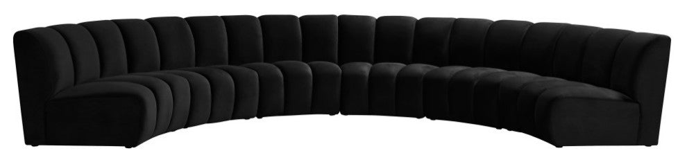Infinity Channel Tufted Velvet Modular Chair, Black, 6 Piece