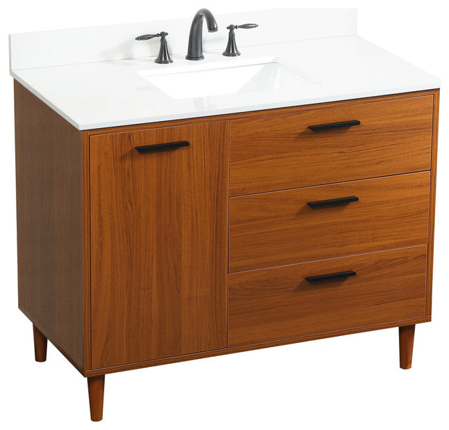 Home Living Modern Natural Oak-Light Bathroom Vanity, Teak, 42"