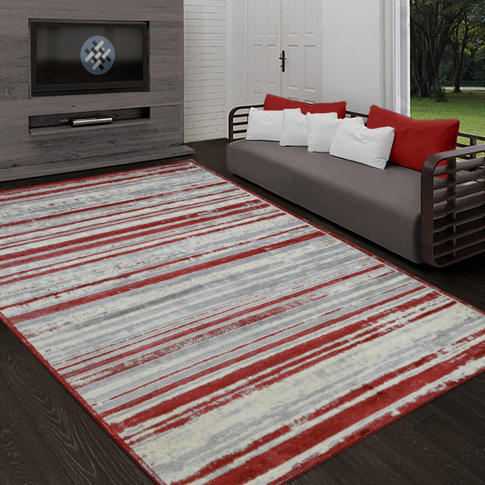 Modern Accent Rug, Scarlet Red, 6'11"x4'11"