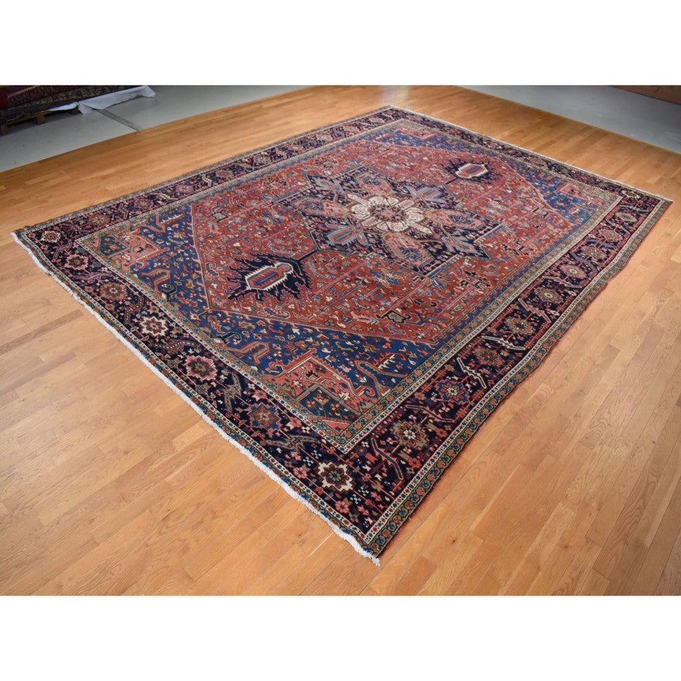 Red Antique Persian Karajeh Heriz Wool Hand Knotted Oversized Rug 12'3"x16'1"